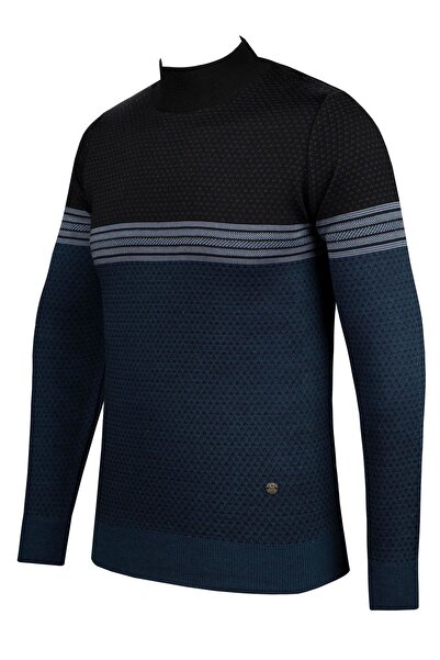 Çizgi Triko Çizgi Triko Erkek Yarım Balıkçı Yaka Triko Kazak Desenli Çelik Örgü Regular Kalıp - 5009B