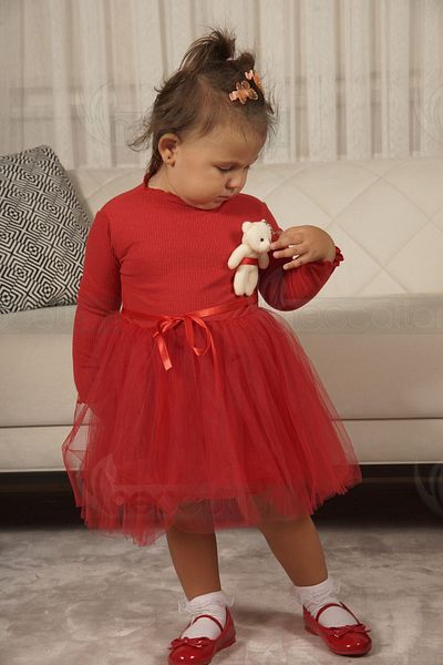 neocotton Rochie din tul pentru fete cu maneci lungi si ursuleti