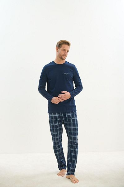 Sevim Navy Blue Men's Long Sleeve Pajama Set - C8T1N5O9