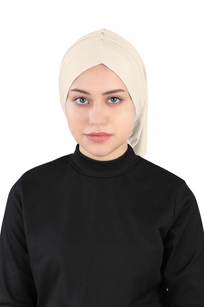 Ecardin Isra Series Comfortable Cross Turban - Pleated, Light Beige, St 396