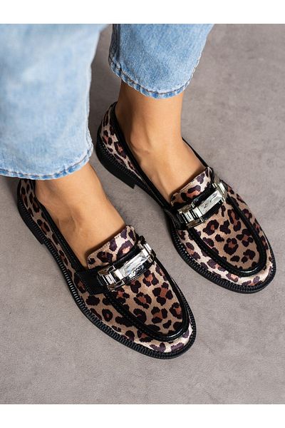 Alemdar Shoes Дамски мокасини с леопардов шарен черен цвят PİER