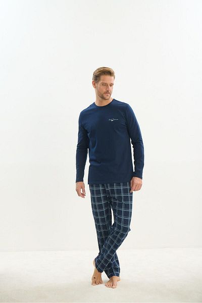 Sevim Navy Blue Men's Long Sleeve Pajama Set - C8T1N5O9