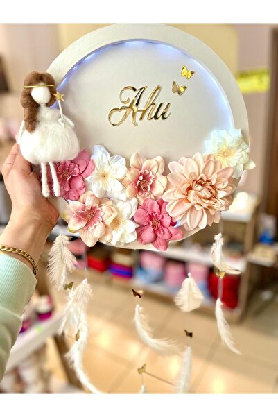 Mr Home LEDLİ KEÇE BEBEKLİ KIZ BEBEK ODASI KAPI SÜSÜ-ÇOCUK ODASI KAPI SÜSÜ-ÇİÇEKLİ KAPI SÜSÜ