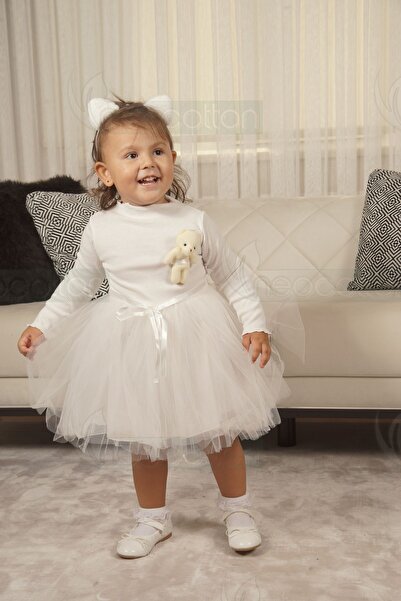 neocotton Rochie din tul pentru fete cu maneci lungi si ursuleti