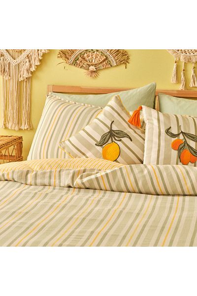 Bella Maison Комплект завивки за легло King Size в зелено-жълт цвят - 100% памук, боядисана в сицилианска прежда (240x220 см)