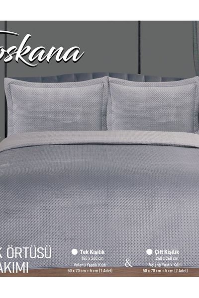YGT Home Tuscany Velvet Bedspread Set - Double, Gray, 240X260 |   Flywheel Pillow