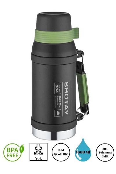 Shotay Black Steel Thermos Flask - 1600ml