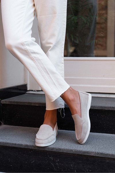 NİŞANTAŞI SHOES Vayne Beige Damen-Ballerinas – Echtes Leder, flache Sohle