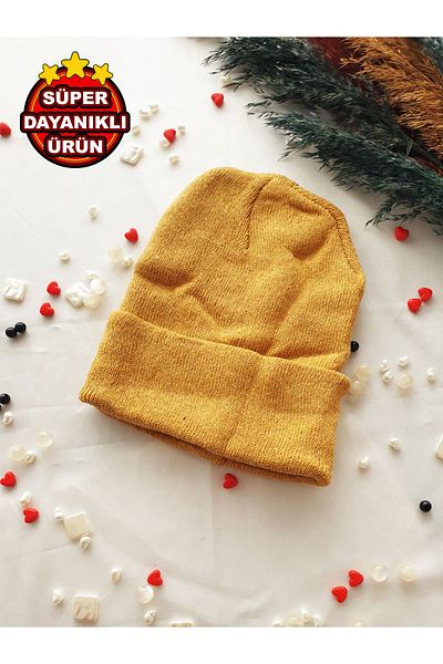 KEMSON Men's and Women's Winter Knitted Soft Mustard Beret - Folded Design