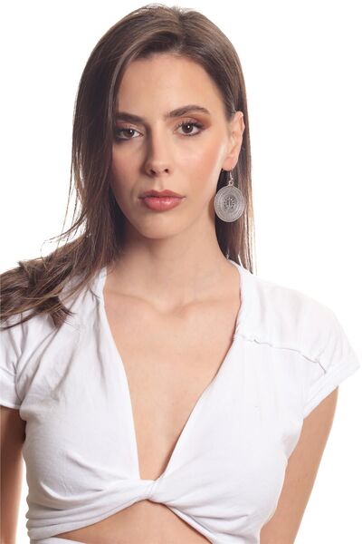 LABALABA Kadın Antik Gümüş Kaplama Sallantılı Model Dairesel Formlu Hayat Ağacı Baskılı Küpe