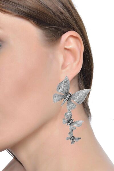 LABALABA Kadın Antik Gümüş Kaplama Çivili Kelebek Küpe