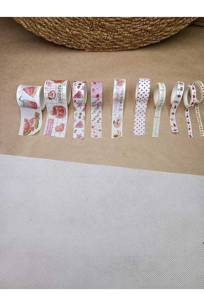 Meyra Accessories Fruit Patterned Themed Colorful Paper Tape 10 Pieces of Different Size Tape Models Gift Sets
