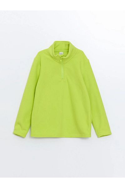 LC Waikiki Boy's Green Fleece Sweatshirt - Stand Collar, Vibrant
