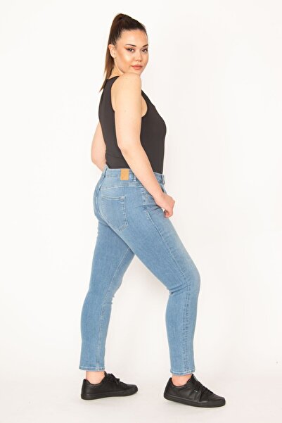 Şans Γυναικείο παντελόνι μεγάλου μεγέθους μπλε 5 τσέπες Lycra Slim Fit Jean 65n33008