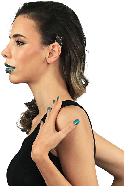 LABALABA Kadın Gümüş Renk Lak Kaplama Sol Kulak Geçirmeli Model Yaprak Formlu Ear Cuff Küpe