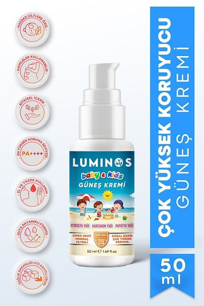 Natural luminos Spf 50 Sunscreen - Natural Formula for Baby and Child - 50ml