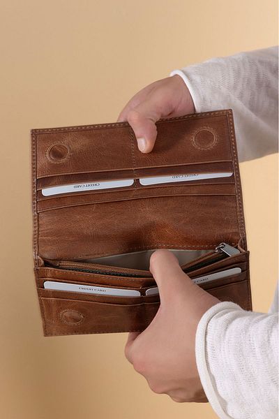 SANAT LEATHER Sl-2161 Genuine Leather Unisex Portfolio Wallet with Phone Compartment