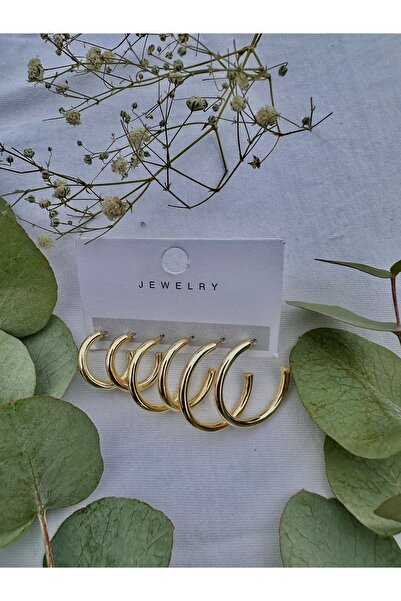 GREENSEA ÜÇLÜ SET PİRİNÇ GOLD KAPLAMA HALKA KÜPE 12 MM - 15 MM - 18 MM