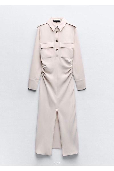 Butik Allbucks Zara، فستان متوسط الطول بفتحة أمامية وياقة بولو وخصر منسدل Abzr0053