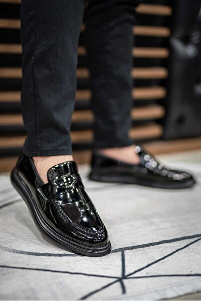 Weynes Pánská černá lakovaná kůže Wsb1068 – Ortopedická obuv pro volný čas