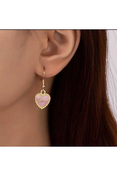 Beyna Pink Love Written - Gold Plated Earrings
