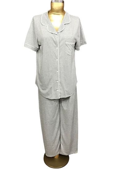 NENA COLLECTION Nena Open Front Short Sleeve Pajamas-24073-grey