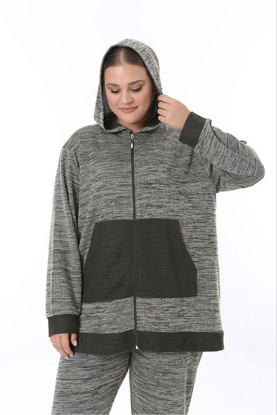 Şans Дамски анцуг с големи размери - Khaki Thessaloniki Steel Knitted, Hooded 65N38326