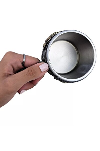 hediyesahibi Dragon Embossed Mug 3D Carved Stainless Steel Mug