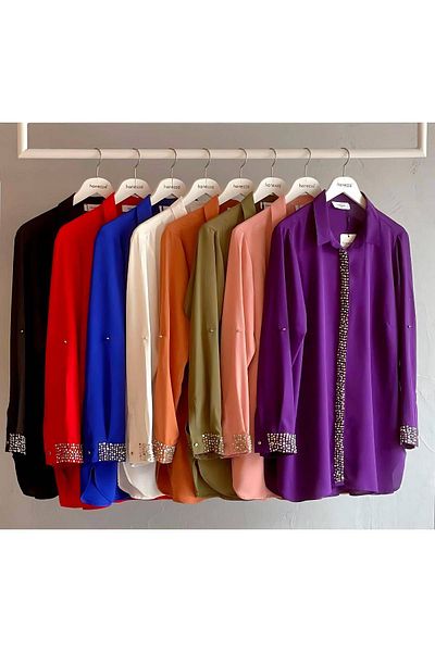 Hanezza " Handmade " Jessica Hand Embroidered Crepe Fabric Evening Dress Shirt - Plus Size Elegance