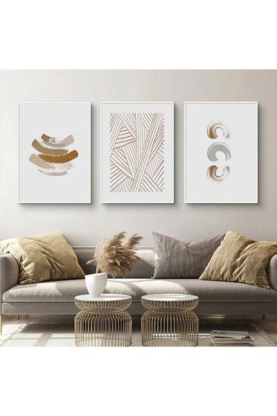 Linacci Set de pictură cu cadru metalic alb triplu, din sticlă moale crem