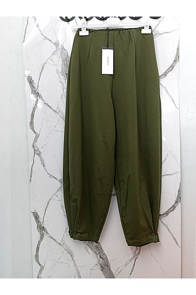 Puane Pantaloni de damă din bumbac pieptănat cu nasturi 18175