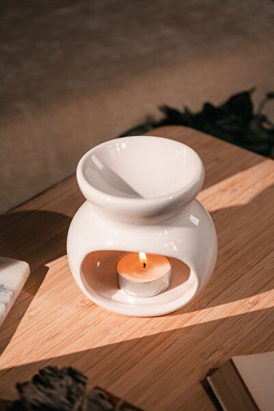 Love Bundles Lotus Modeli Seramik El Yapımı Beyaz Buhurdanlık |dekoratif Buhardanlık (1 ADET TEALİGHT MUM ILE)