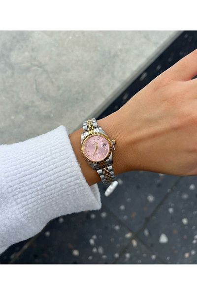 Sportive Steel 25 mm Pink Stone Wrist Watch