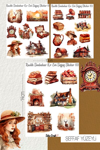 SelisCraft Rustik Sonbahar Kır Evi Temalı Şeffaf Sticker Seti 01-02-03 Ajanda...