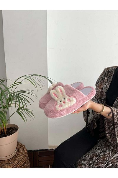 Behtah Kundura Papuci de casă pentru femei cu figurină de iepure de pluș - Detaliat pentru zestre și pachet, talpă groasă fără sunet