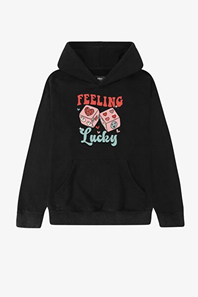 Violon Crna majica sa kapuljačom sa natpisom "Feeling Lucky", unisex, velika ...