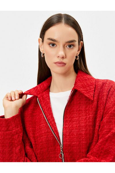 Koton Tweed-Bomberjacke mit Reißverschlusstaschen und Manschettenkragen