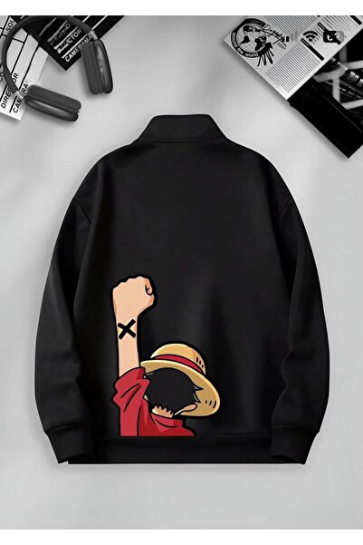 Massgai Luffy One Piece Unisex Anime Oversize φούτερ - Μισό φερμουάρ, τυπωμέν...