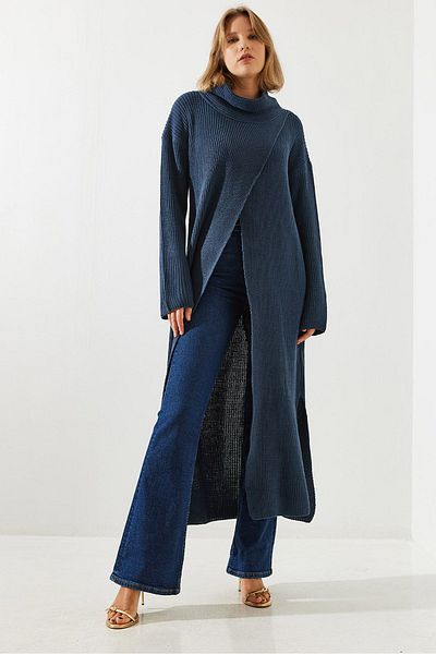 Bianco Lucci Lässiges, langes Poncho-Kleid mit Schlitz für Damen 60651007