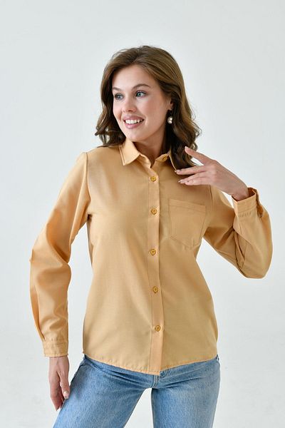 enmodaiçgiyim Γυναικείο πουκάμισο Camel Color Short Basic – Κομψό, ίσιο κόψιμο, για καθημερινή χρήση και χρήση γραφείου με τσέπες