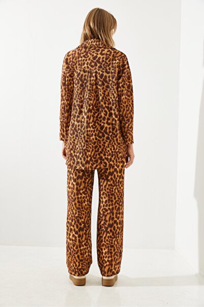 Bianco Lucci Women's Leopard Patterned Wrapped Fabric Bottom and Top Set 60251813