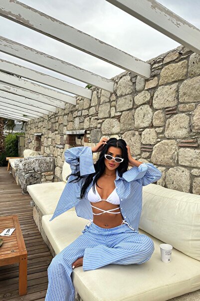 Eyyo Blue Zoe Striped Suit Ate-1009