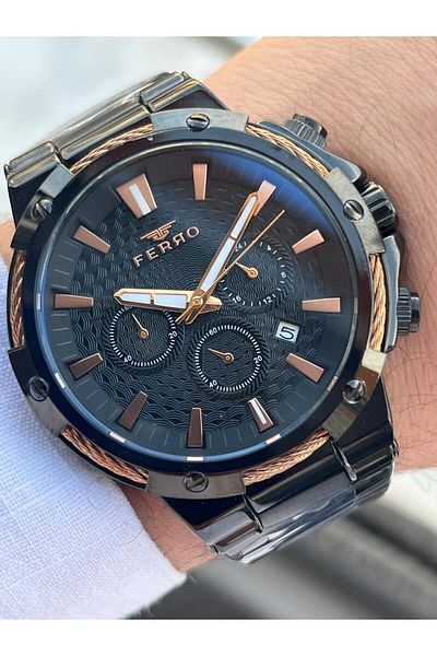 FERRO 30 Mt Waterproof Men's Wristwatch - Steel Cord, with Calendar and Inner Functions Active Efm31168-R