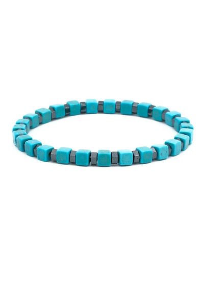 SUMRA Turquoise Cube and Washer Hematite Bracelet - Natural Stone