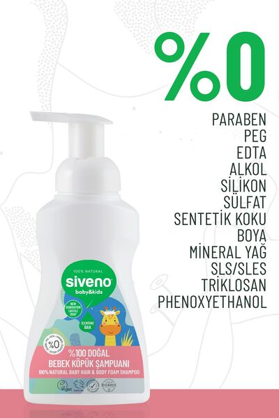 Siveno %100 Doğal Bebek Köpük Şampuanı Yenidoğan Saç ve Vücut İçin Nemlendirici Bitkisel 250 ml X 2 Adet
