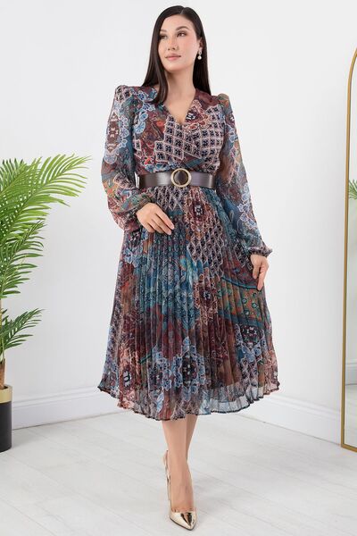 PULLIMM Ζώνη πουά Φόρεμα σιφόν με διπλό στήθος - GRS3286