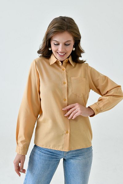 enmodaiçgiyim Γυναικείο πουκάμισο Camel Color Short Basic – Κομψό, ίσιο κόψιμο, για καθημερινή χρήση και χρήση γραφείου με τσέπες