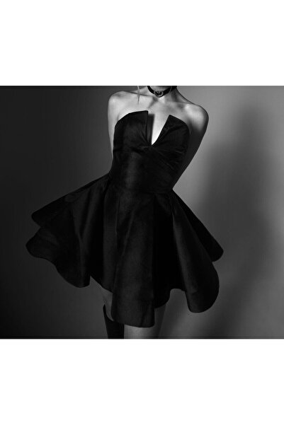 Rheme And Fons Özel Tasarım Couture El Işçiliği Siyah Dekolteli Mini Annabel Elbise