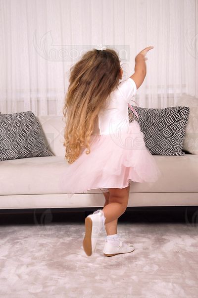 neocotton Girl's Tulle Lined Baby Collar Short Sleeve Dress