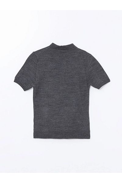 LC Waikiki Lcw Vision - Medium Gray Melange Polo Collar Women's Knitwear Sweater, Short Sleeve